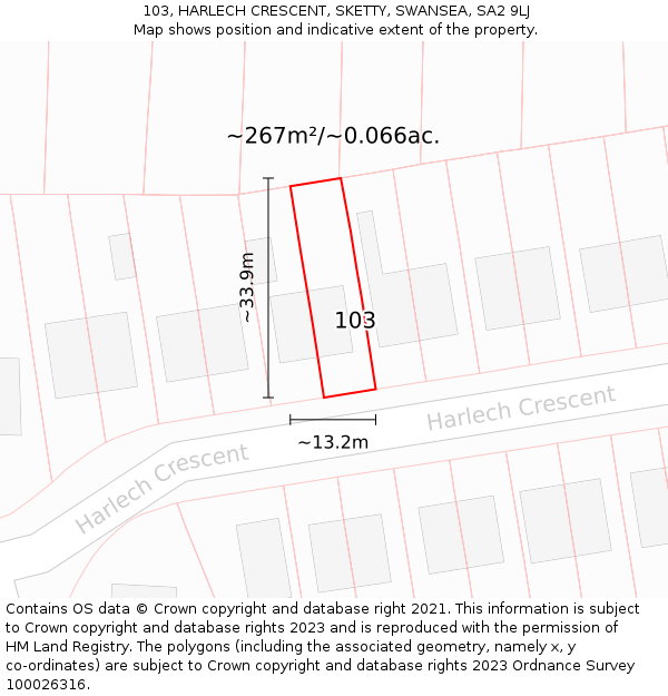 103, HARLECH CRESCENT, SKETTY, SWANSEA, SA2 9LJ: Plot and title map