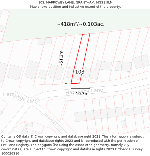 103, HARROWBY LANE, GRANTHAM, NG31 9LN: Plot and title map