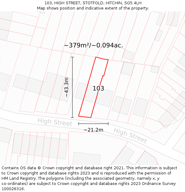 103, HIGH STREET, STOTFOLD, HITCHIN, SG5 4LH: Plot and title map