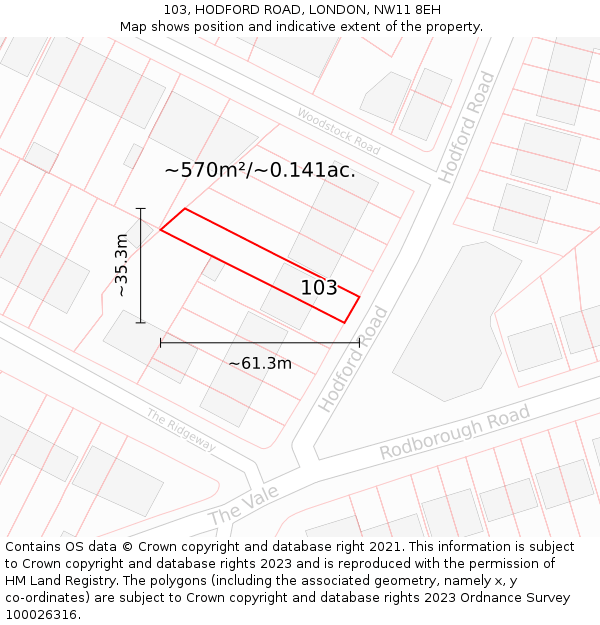 103, HODFORD ROAD, LONDON, NW11 8EH: Plot and title map