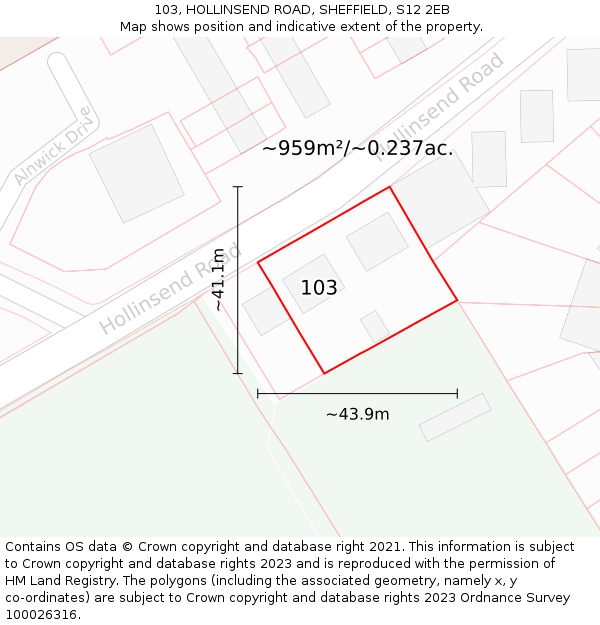 103, HOLLINSEND ROAD, SHEFFIELD, S12 2EB: Plot and title map