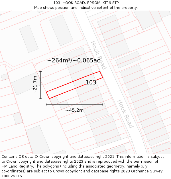 103, HOOK ROAD, EPSOM, KT19 8TP: Plot and title map