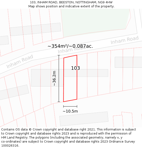 103, INHAM ROAD, BEESTON, NOTTINGHAM, NG9 4HW: Plot and title map