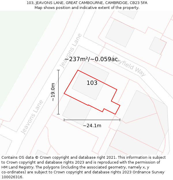 103, JEAVONS LANE, GREAT CAMBOURNE, CAMBRIDGE, CB23 5FA: Plot and title map