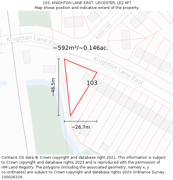 103, KNIGHTON LANE EAST, LEICESTER, LE2 6FT: Plot and title map