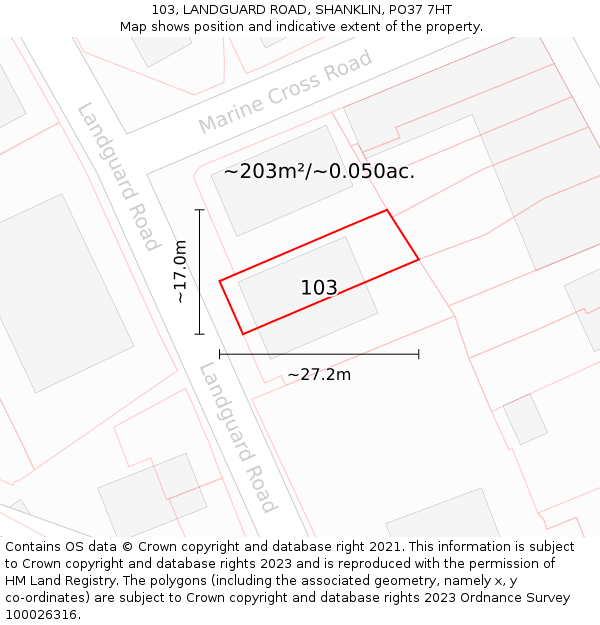 103, LANDGUARD ROAD, SHANKLIN, PO37 7HT: Plot and title map