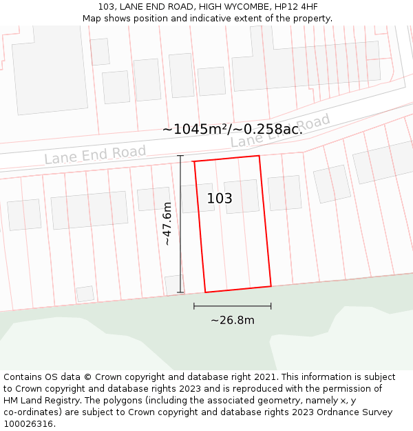 103, LANE END ROAD, HIGH WYCOMBE, HP12 4HF: Plot and title map