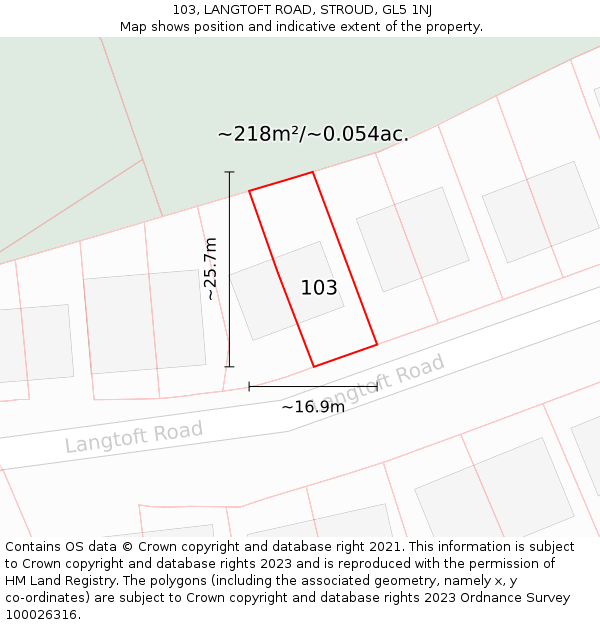 103, LANGTOFT ROAD, STROUD, GL5 1NJ: Plot and title map