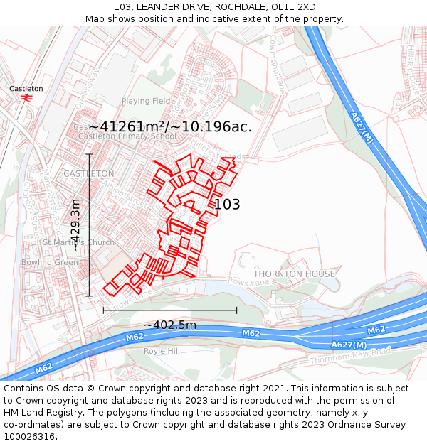 103, LEANDER DRIVE, ROCHDALE, OL11 2XD: Plot and title map