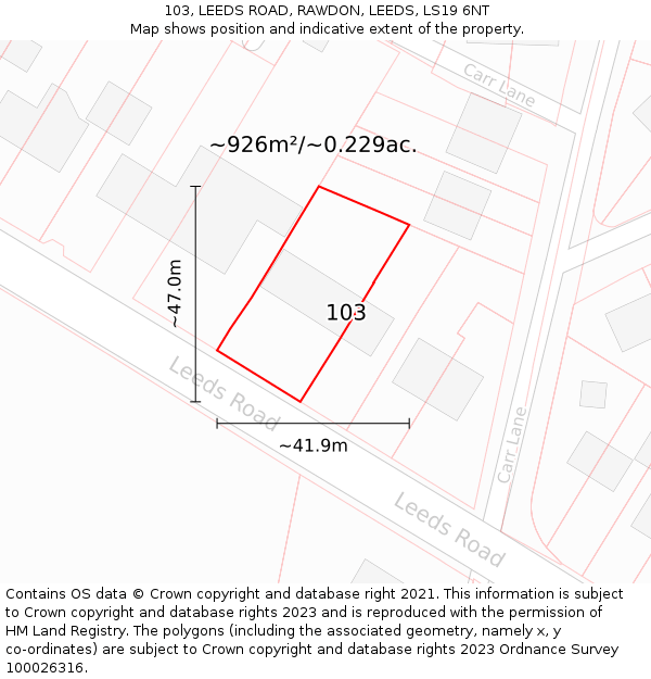 103, LEEDS ROAD, RAWDON, LEEDS, LS19 6NT: Plot and title map