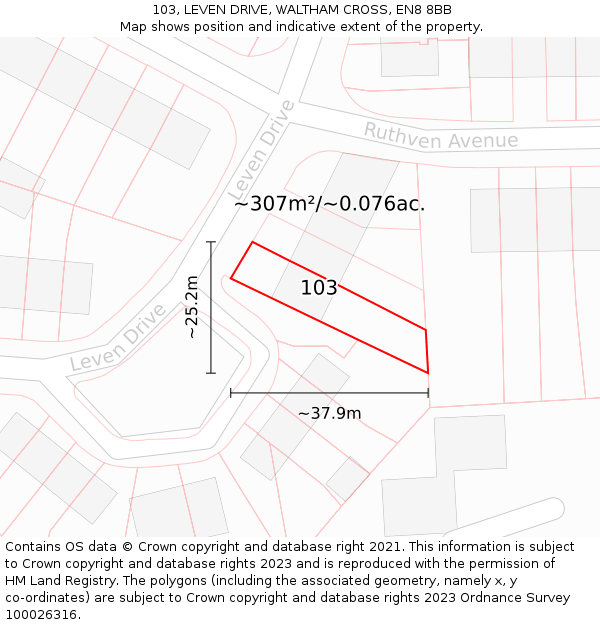 103, LEVEN DRIVE, WALTHAM CROSS, EN8 8BB: Plot and title map