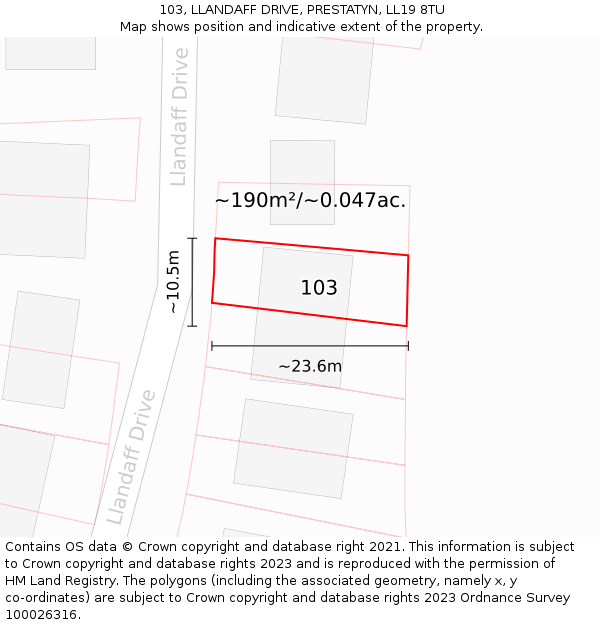 103, LLANDAFF DRIVE, PRESTATYN, LL19 8TU: Plot and title map