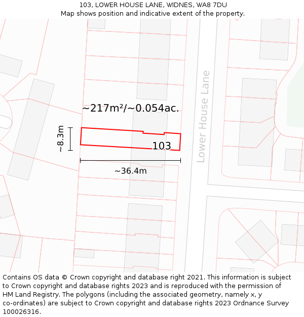 103, LOWER HOUSE LANE, WIDNES, WA8 7DU: Plot and title map