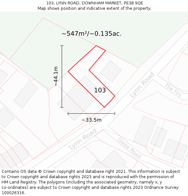 103, LYNN ROAD, DOWNHAM MARKET, PE38 9QE: Plot and title map