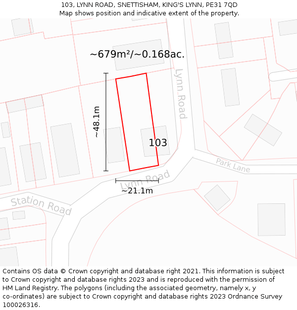 103, LYNN ROAD, SNETTISHAM, KING'S LYNN, PE31 7QD: Plot and title map