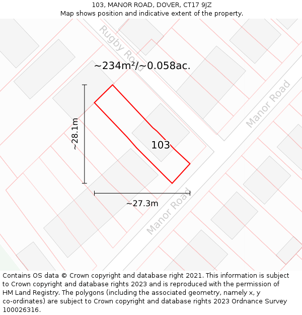 103, MANOR ROAD, DOVER, CT17 9JZ: Plot and title map