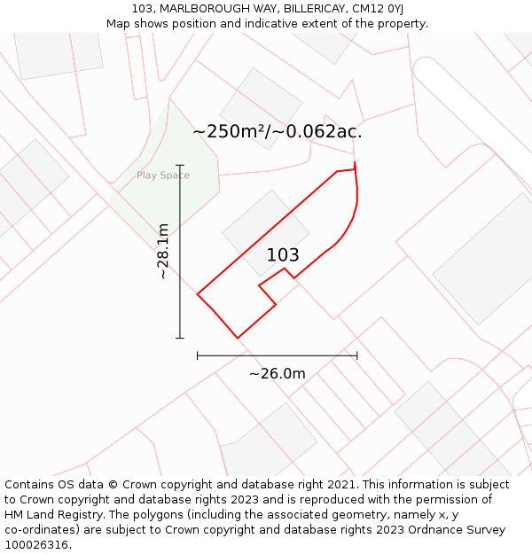 103, MARLBOROUGH WAY, BILLERICAY, CM12 0YJ: Plot and title map