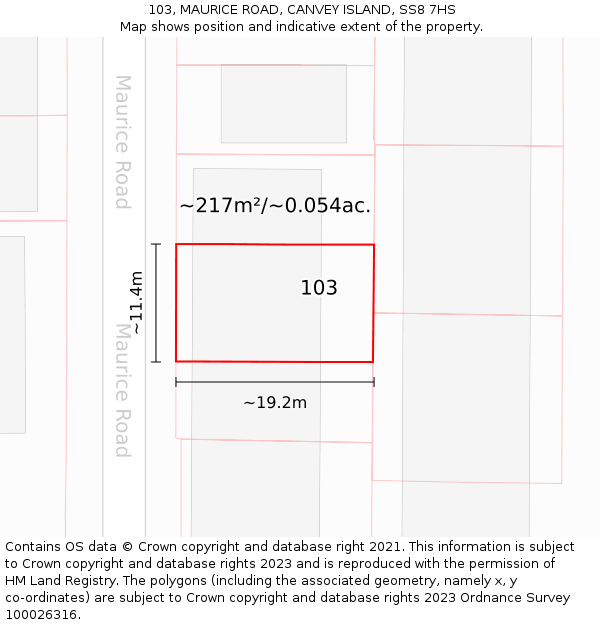 103, MAURICE ROAD, CANVEY ISLAND, SS8 7HS: Plot and title map