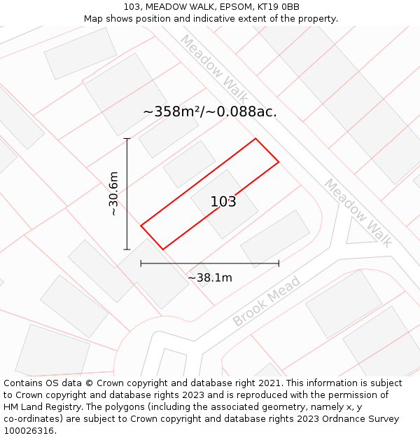 103, MEADOW WALK, EPSOM, KT19 0BB: Plot and title map