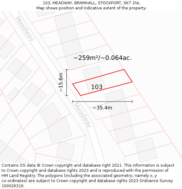 103, MEADWAY, BRAMHALL, STOCKPORT, SK7 1NL: Plot and title map