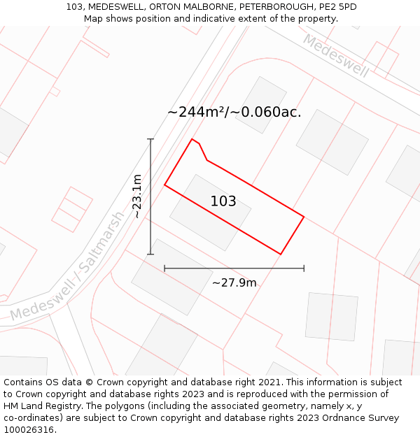 103, MEDESWELL, ORTON MALBORNE, PETERBOROUGH, PE2 5PD: Plot and title map