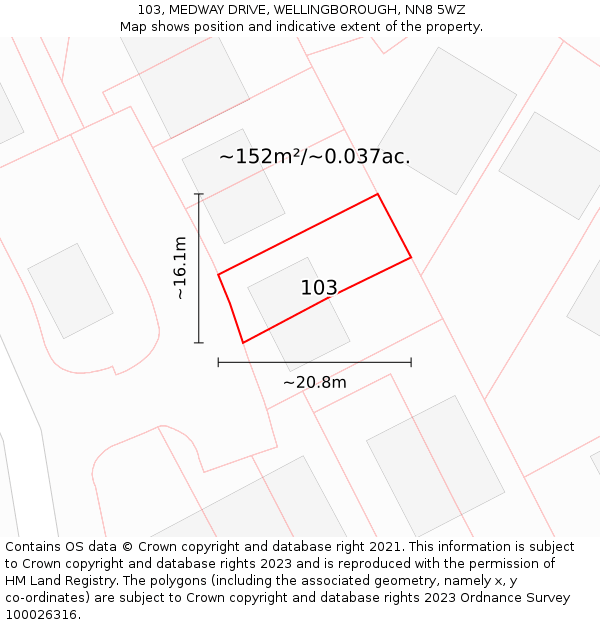 103, MEDWAY DRIVE, WELLINGBOROUGH, NN8 5WZ: Plot and title map