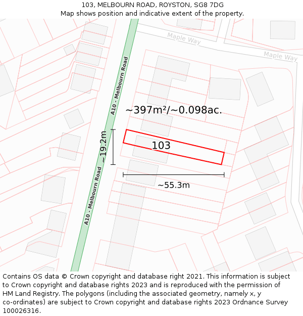 103, MELBOURN ROAD, ROYSTON, SG8 7DG: Plot and title map