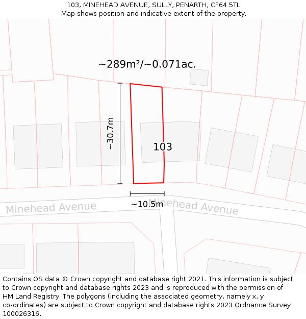 103, MINEHEAD AVENUE, SULLY, PENARTH, CF64 5TL: Plot and title map