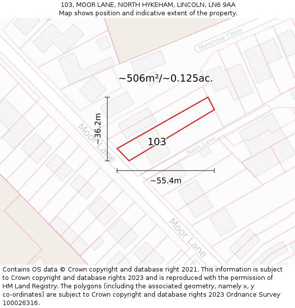 103, MOOR LANE, NORTH HYKEHAM, LINCOLN, LN6 9AA: Plot and title map