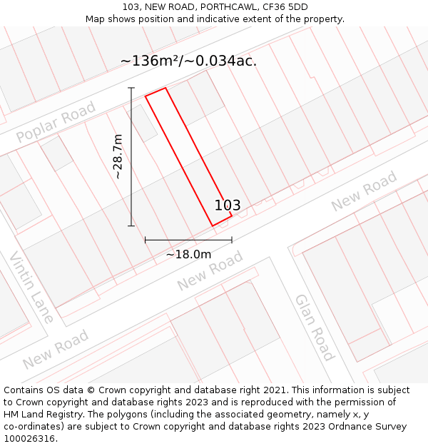 103, NEW ROAD, PORTHCAWL, CF36 5DD: Plot and title map