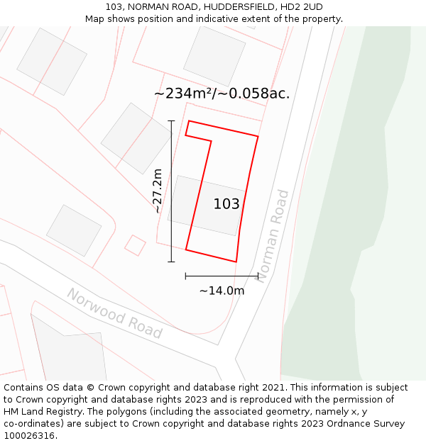 103, NORMAN ROAD, HUDDERSFIELD, HD2 2UD: Plot and title map