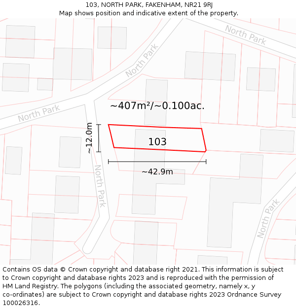 103, NORTH PARK, FAKENHAM, NR21 9RJ: Plot and title map