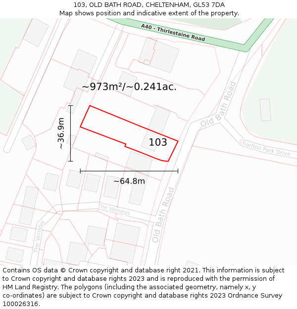 103, OLD BATH ROAD, CHELTENHAM, GL53 7DA: Plot and title map