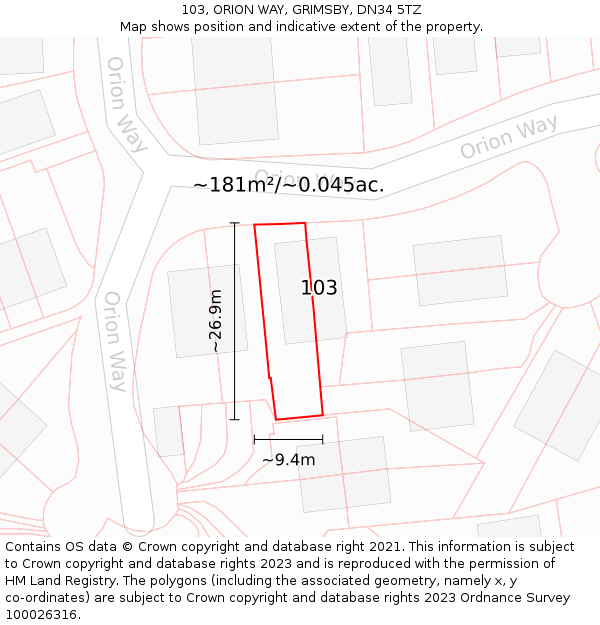 103, ORION WAY, GRIMSBY, DN34 5TZ: Plot and title map