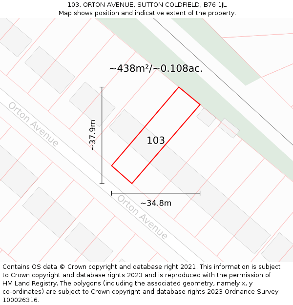 103, ORTON AVENUE, SUTTON COLDFIELD, B76 1JL: Plot and title map