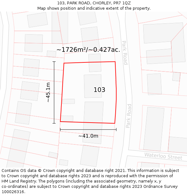 103, PARK ROAD, CHORLEY, PR7 1QZ: Plot and title map