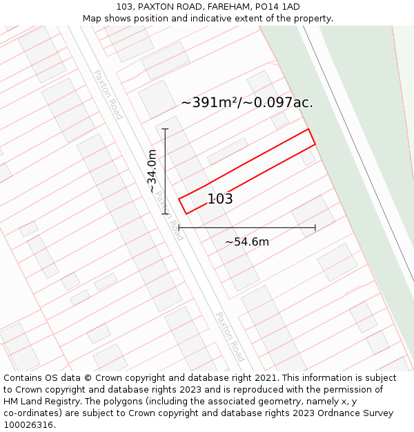 103, PAXTON ROAD, FAREHAM, PO14 1AD: Plot and title map