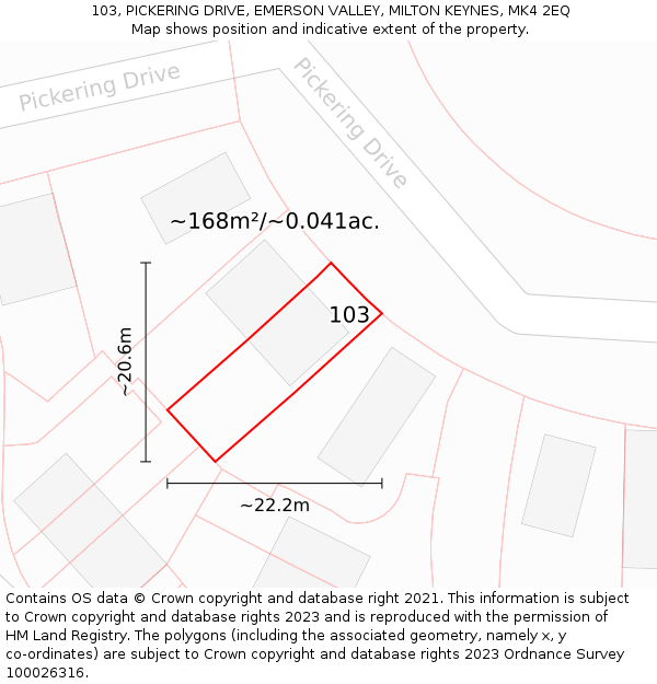 103, PICKERING DRIVE, EMERSON VALLEY, MILTON KEYNES, MK4 2EQ: Plot and title map