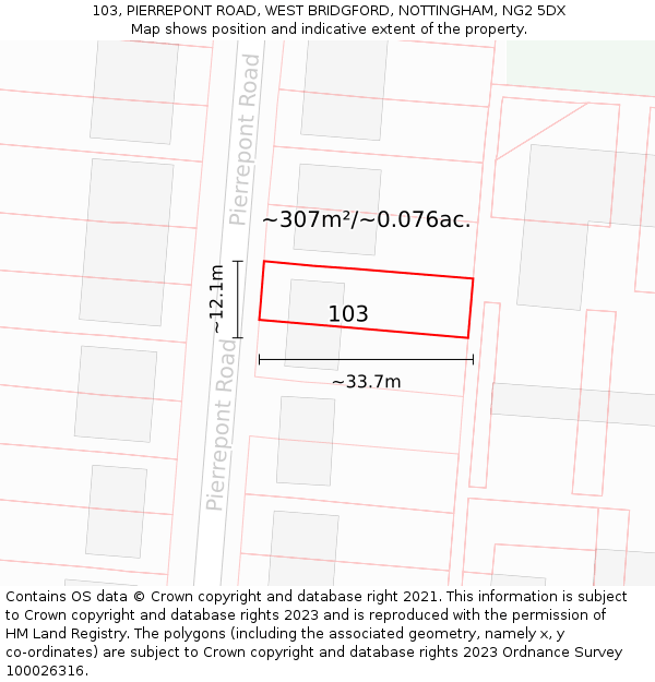 103, PIERREPONT ROAD, WEST BRIDGFORD, NOTTINGHAM, NG2 5DX: Plot and title map