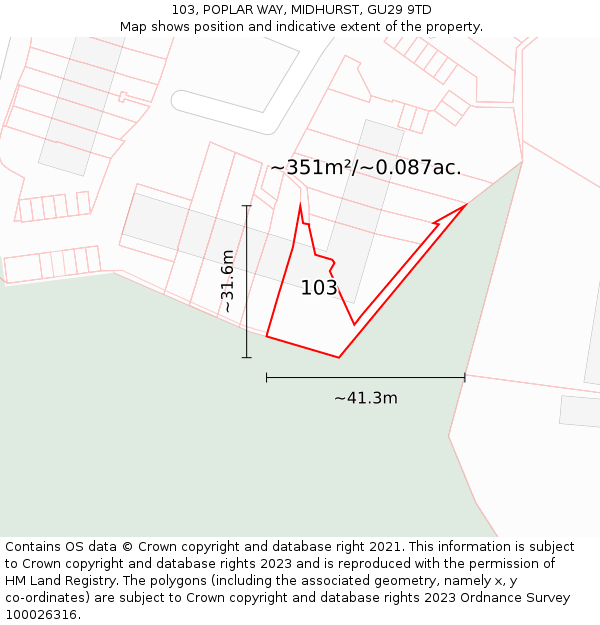 103, POPLAR WAY, MIDHURST, GU29 9TD: Plot and title map