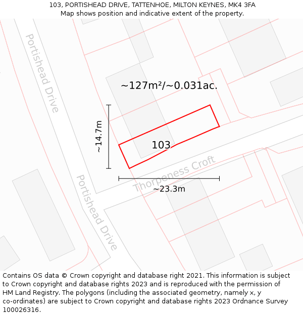 103, PORTISHEAD DRIVE, TATTENHOE, MILTON KEYNES, MK4 3FA: Plot and title map