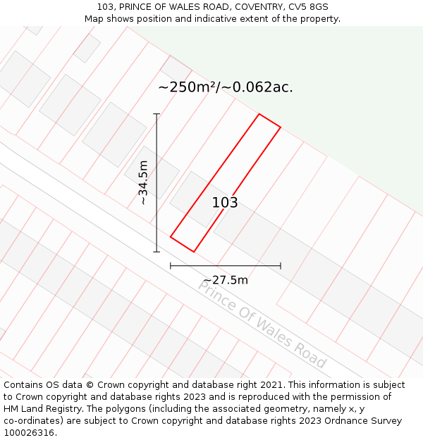 103, PRINCE OF WALES ROAD, COVENTRY, CV5 8GS: Plot and title map