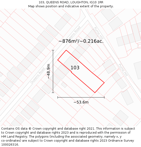 103, QUEENS ROAD, LOUGHTON, IG10 1RR: Plot and title map