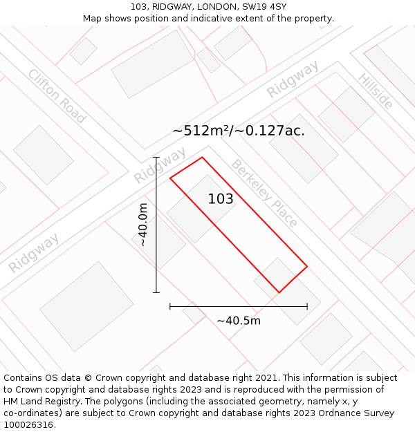 103, RIDGWAY, LONDON, SW19 4SY: Plot and title map