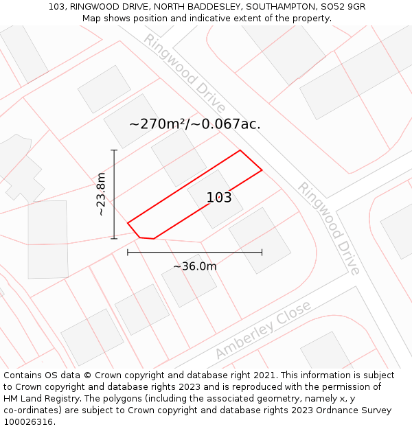 103, RINGWOOD DRIVE, NORTH BADDESLEY, SOUTHAMPTON, SO52 9GR: Plot and title map