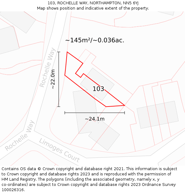 103, ROCHELLE WAY, NORTHAMPTON, NN5 6YJ: Plot and title map