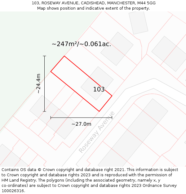 103, ROSEWAY AVENUE, CADISHEAD, MANCHESTER, M44 5GG: Plot and title map