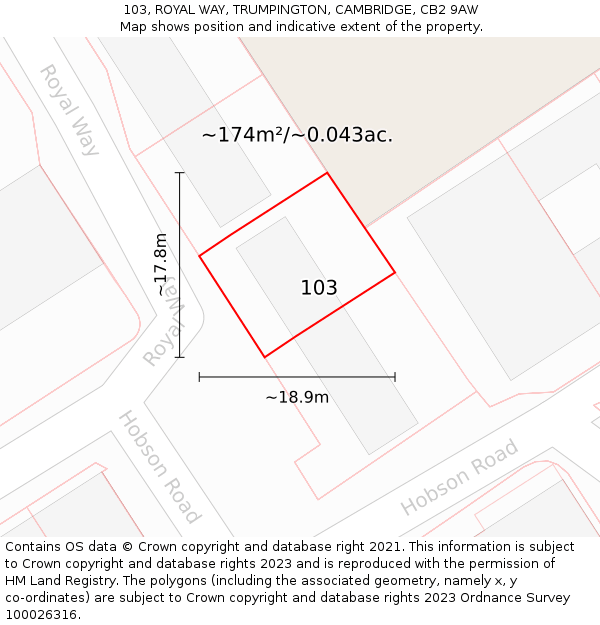 103, ROYAL WAY, TRUMPINGTON, CAMBRIDGE, CB2 9AW: Plot and title map