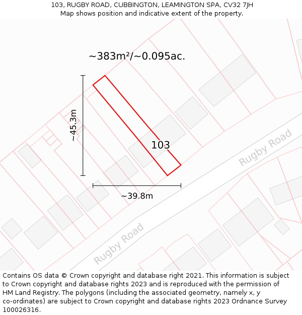 103, RUGBY ROAD, CUBBINGTON, LEAMINGTON SPA, CV32 7JH: Plot and title map