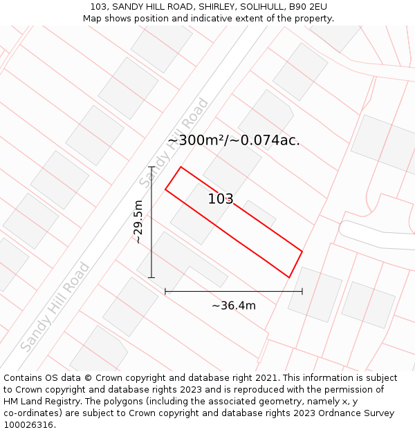 103, SANDY HILL ROAD, SHIRLEY, SOLIHULL, B90 2EU: Plot and title map